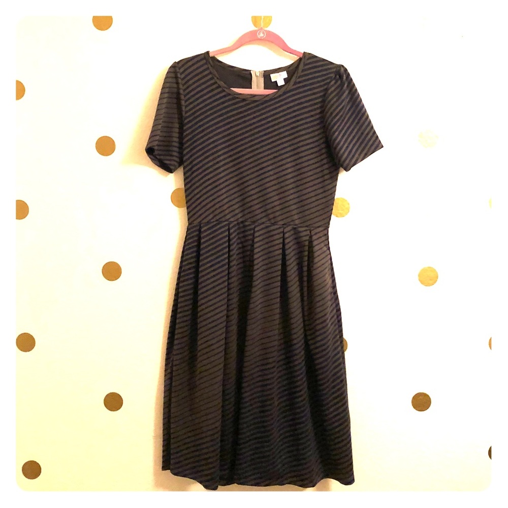 LULAROE striped Amelia zipper dress with pockets